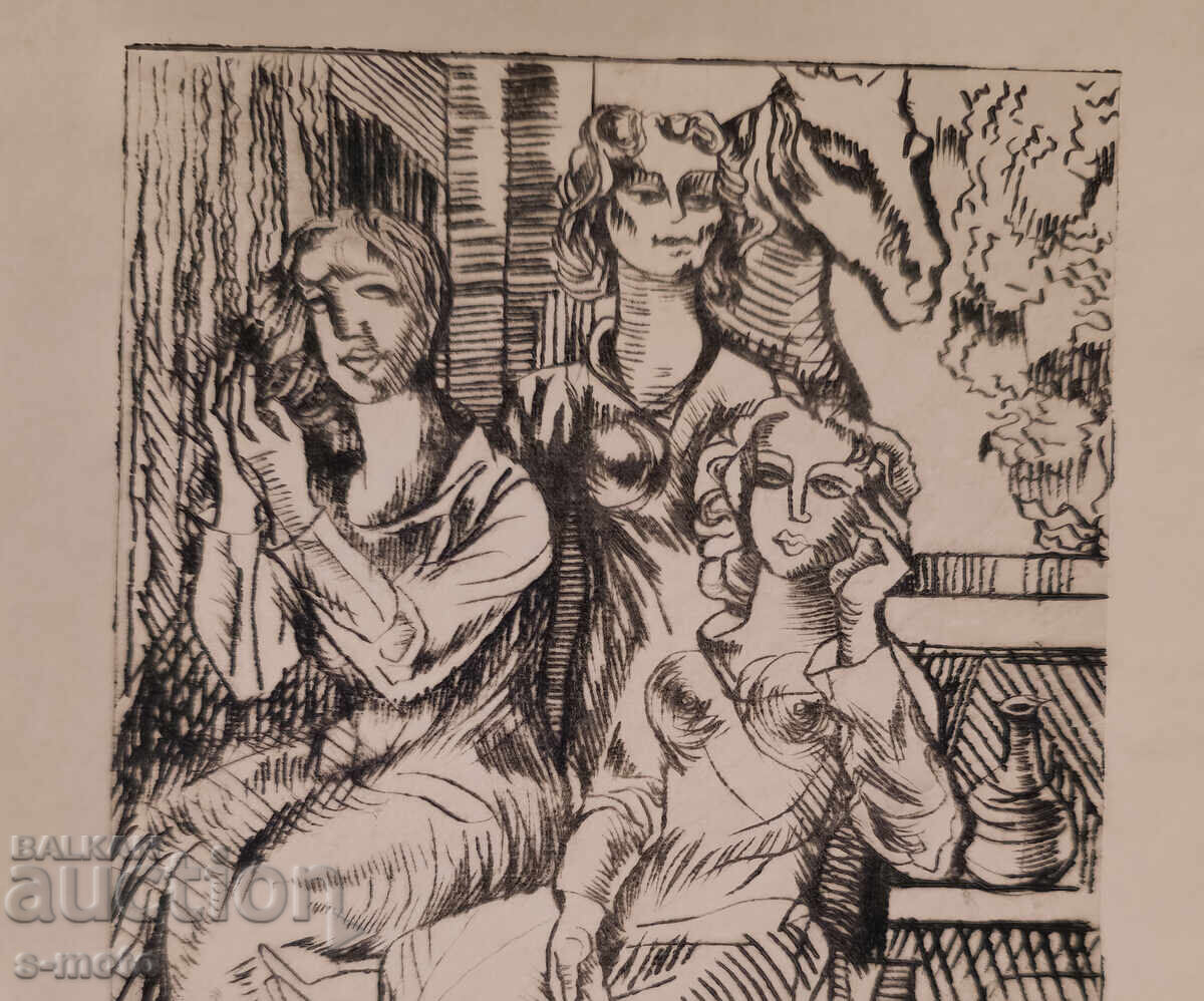 Δημοπρασία Δημήτρης Κότσεφ γραφικά, εικαστική σύνθεση ξηρή χάραξη