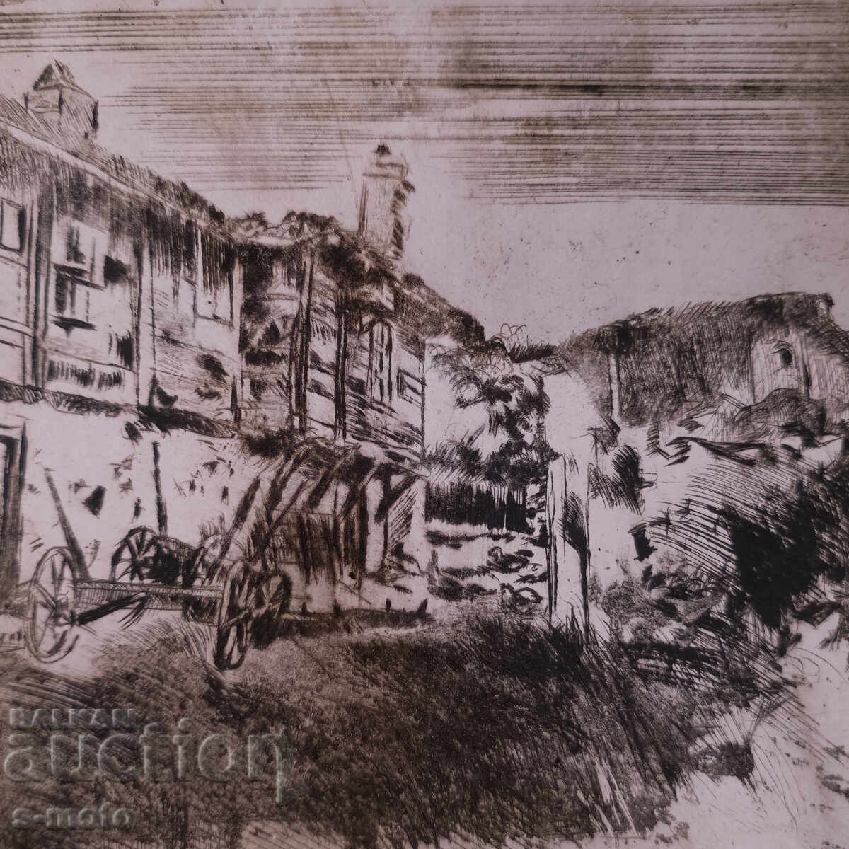 Peter Nenov graphics, drypoint, Landscape