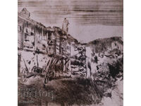 Peter Nenov graphics, drypoint, Landscape