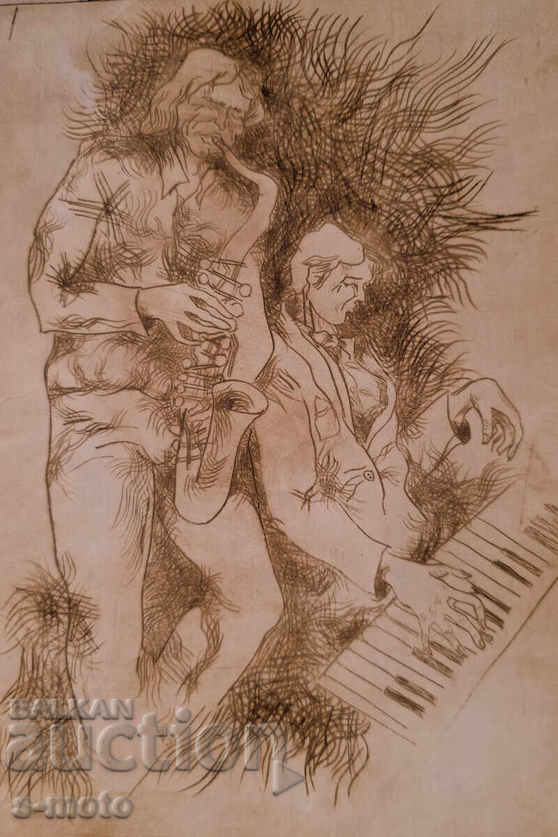 Δημοπρασία Ιορδάνης Ιβάνοφ, χαρακτικό, ξηρή χάραξη