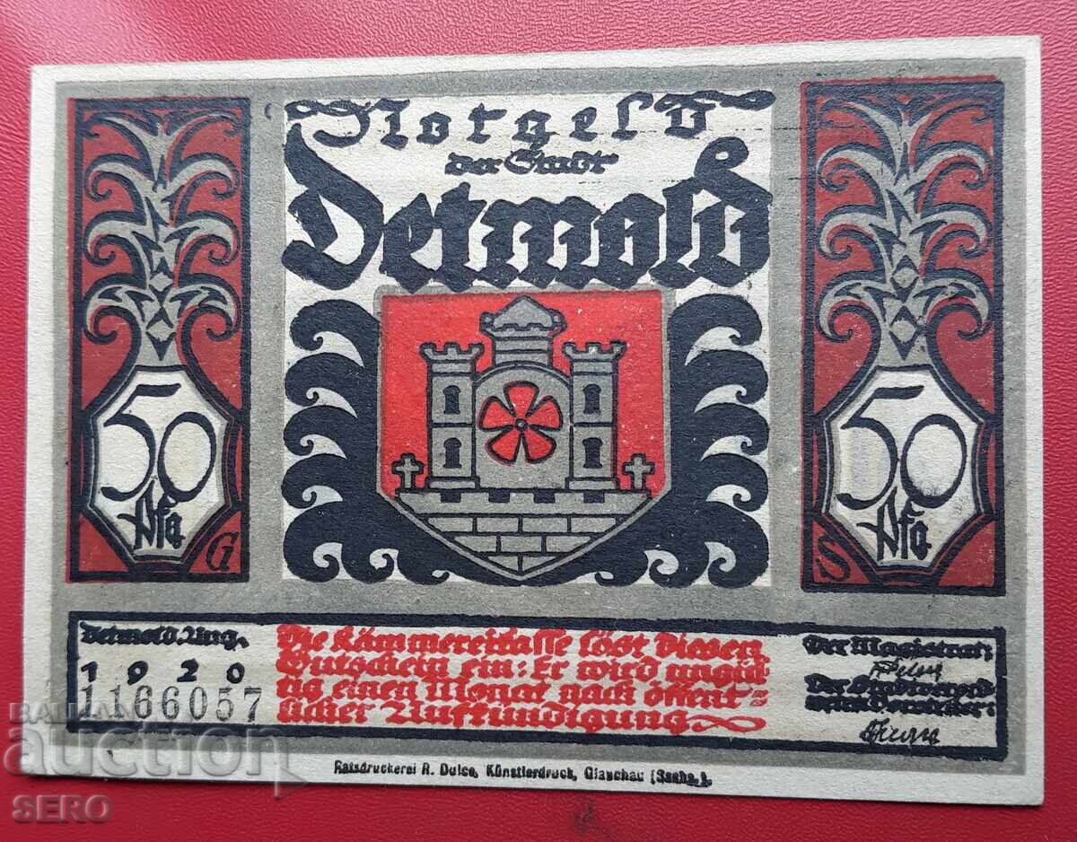 Bancnota-Germania-S.Rhein-Westphalia-Detmold-50 pfennig 1920 cu preț 2.00 BGN | € 1.02