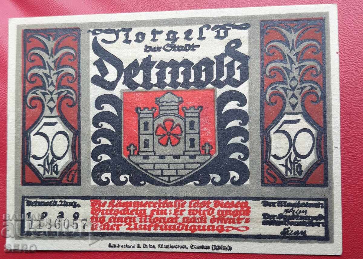 Banknote-Germany-S.Rhein-Westphalia-Detmold-50 pfennig 1920 with price 2.00 BGN | € 1.02