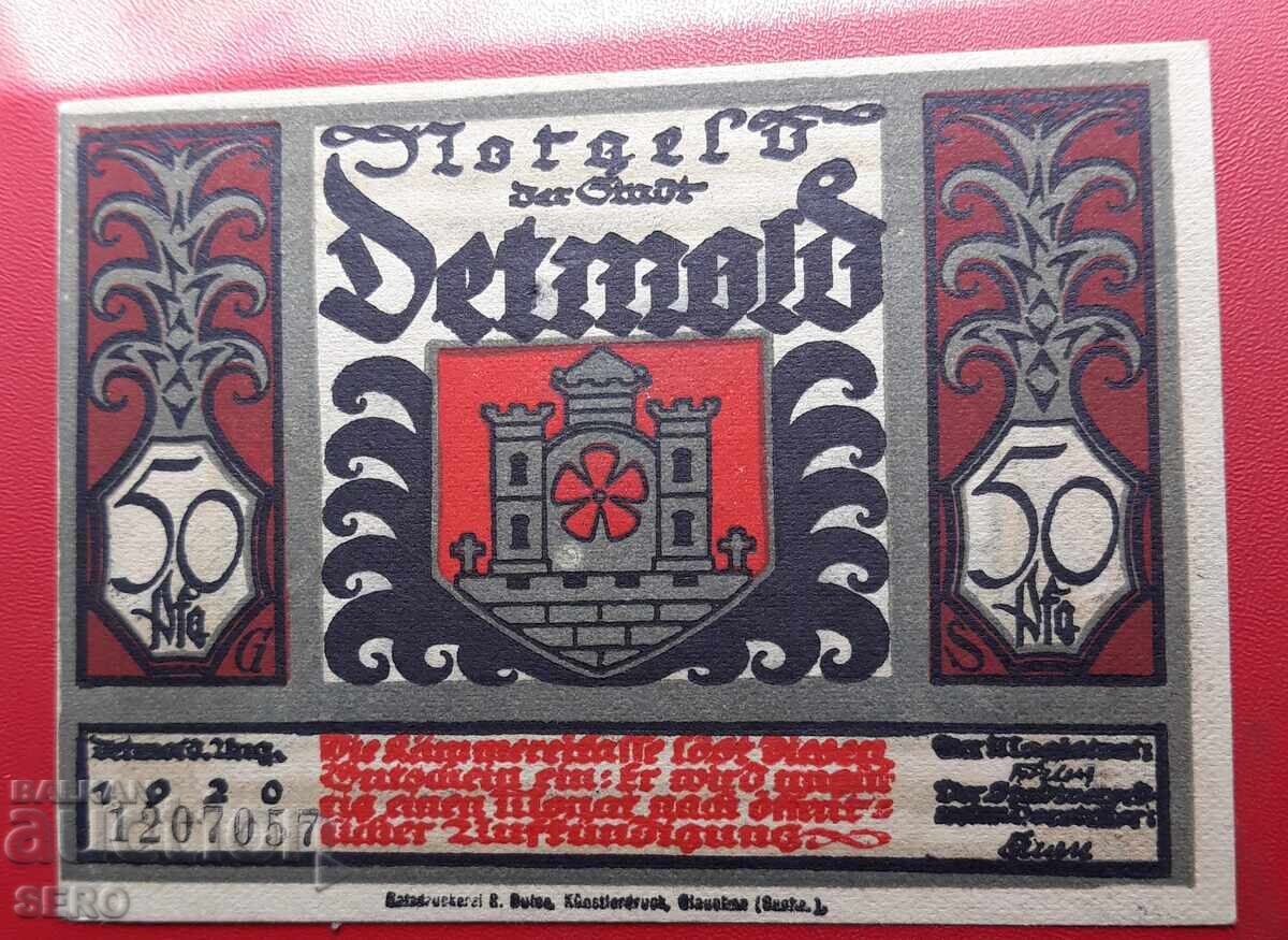 Bancnota-Germania-S.Rhein-Westphalia-Detmold-50 pfennig 1920 cu preț 2.00 BGN | € 1.02