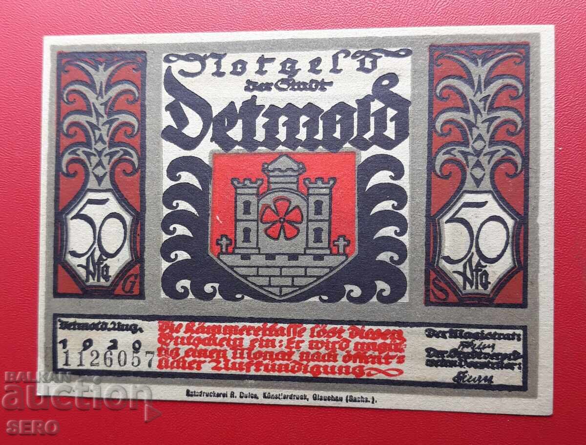 Bancnota-Germania-S.Rhein-Westphalia-Detmold-50 pfennig 1920 cu preț 2.00 BGN | € 1.02