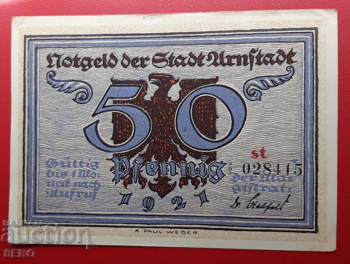 Banknote-Germany-Thuringia-Arnstadt-50 pfennig 1921 with price 2.00 BGN | € 1.02
