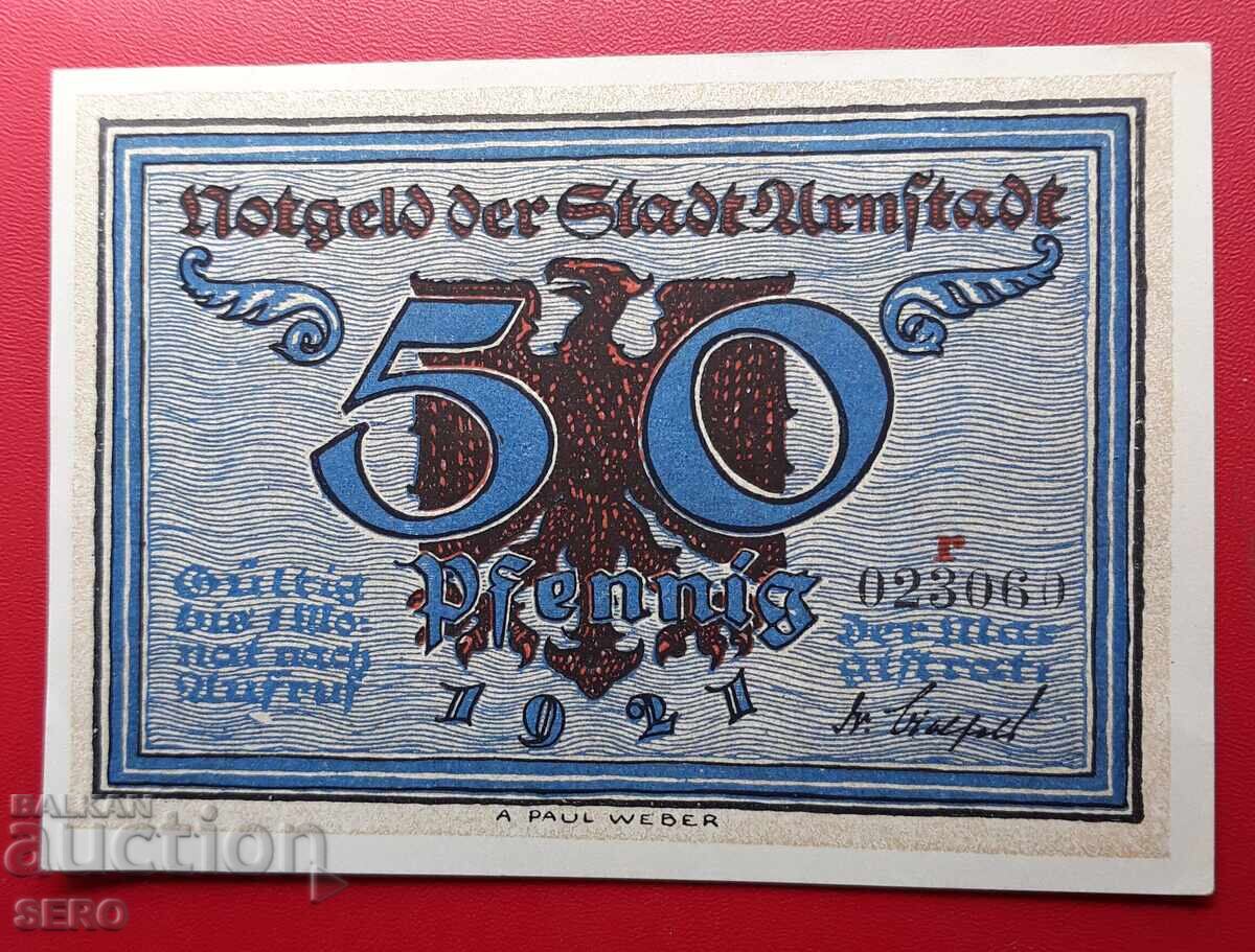Банкнота-Германия-Тюрингия-Арнщат-50 пфенига 1921 с цена 2.00 лв. | € 1.02