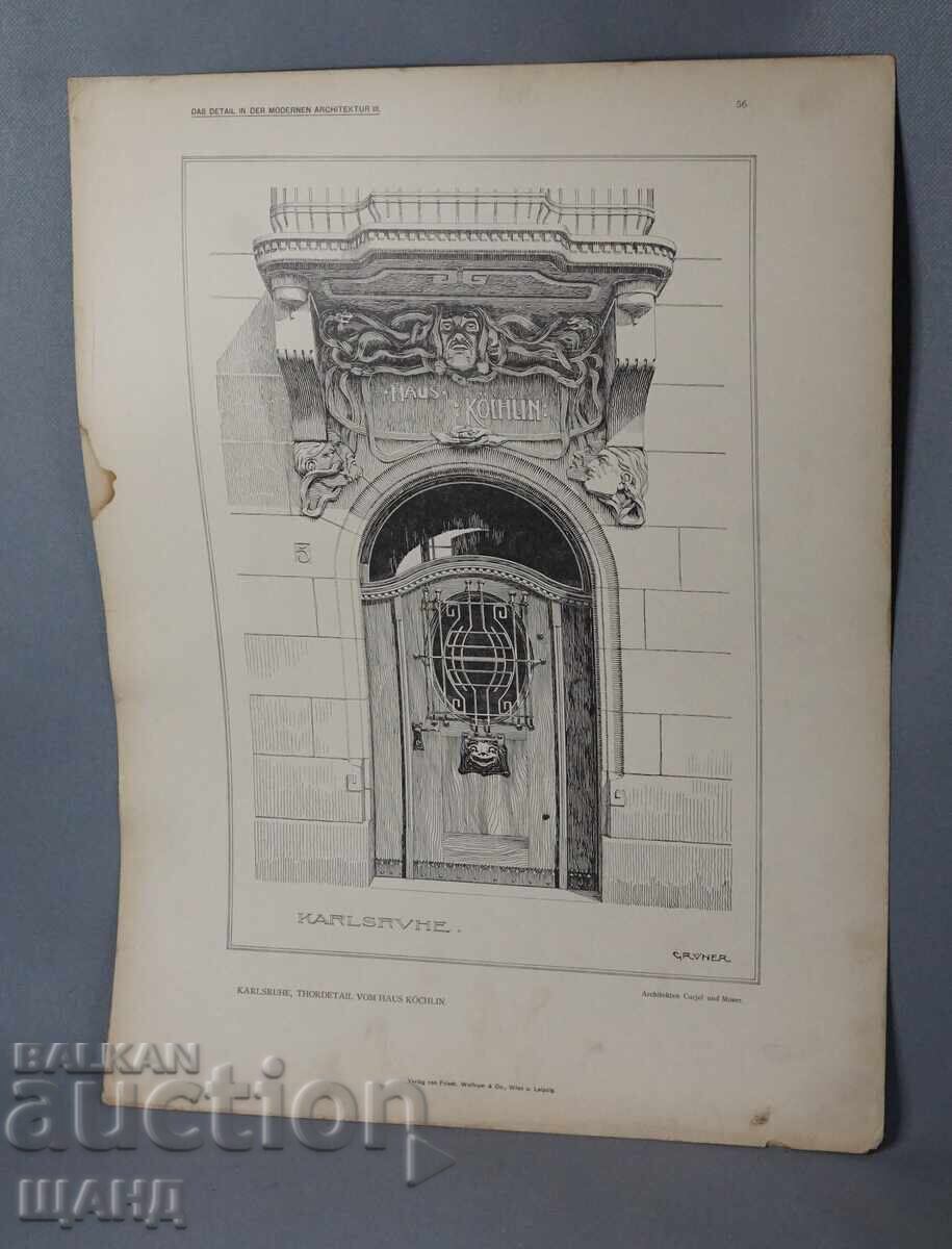 1900 Vienna Architectural Lithograph of a House/Building