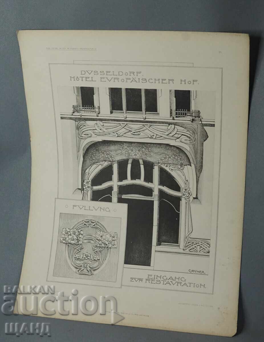 1900 Λιθογραφία αρχιτεκτονικής Βιέννης, κτίριο οικίας