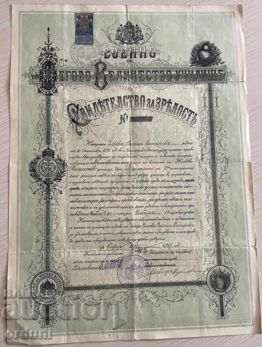 5037 Kingdom of Bulgaria diploma officer graduated school 1917 5037 Kingdom of Bulgaria diploma officer graduated school 1917