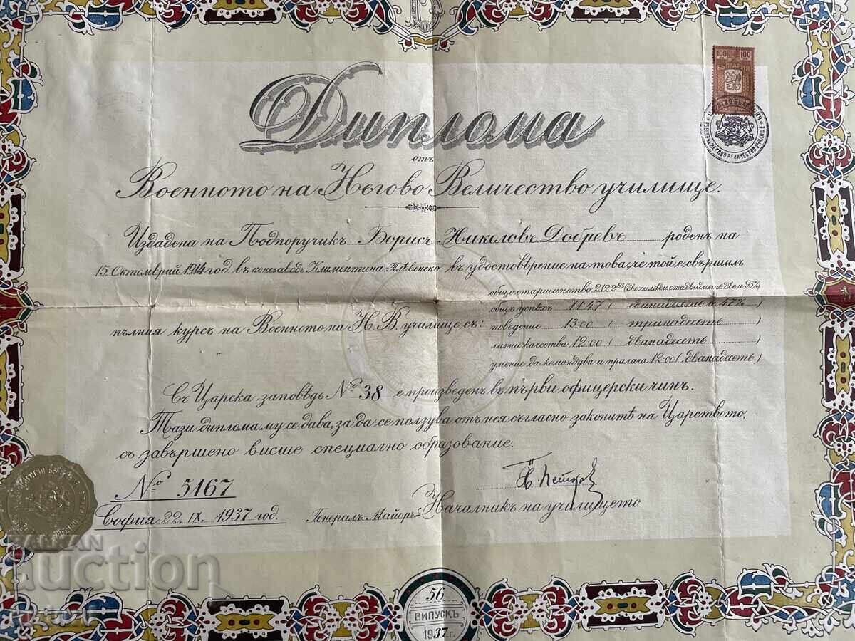 Delivery of 5038 Kingdom of Bulgaria diploma officer graduated school 1937