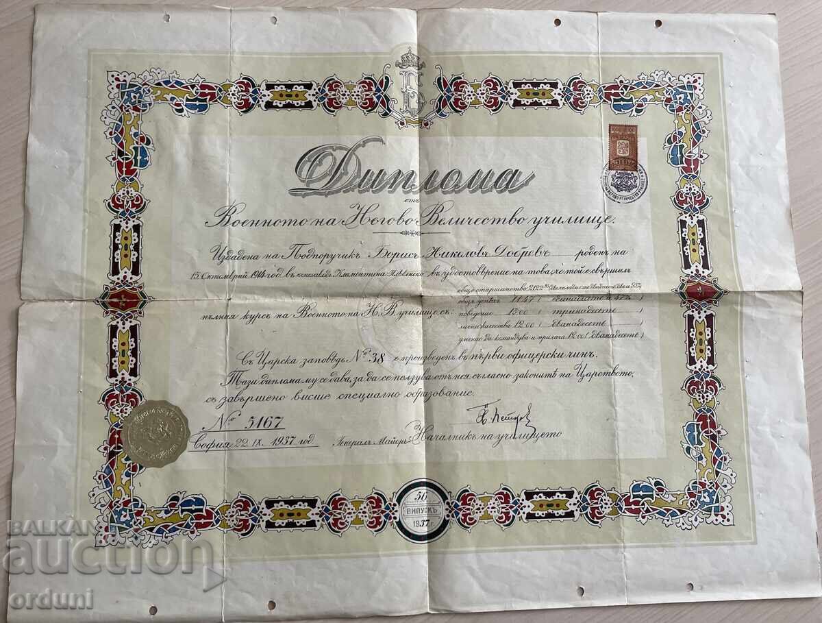 5038 Kingdom of Bulgaria diploma officer graduated school 1937