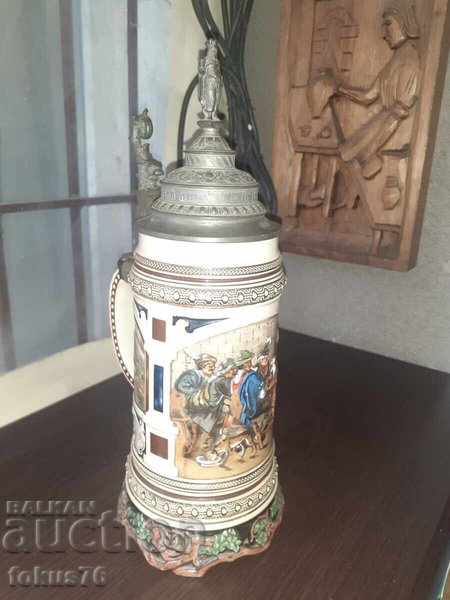 Auction  Large old German beer stein 1L