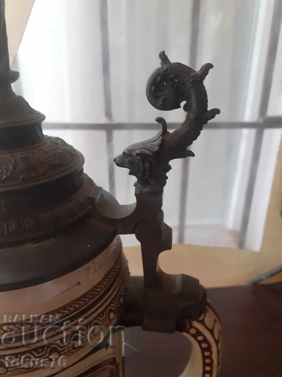 Large old German beer stein 1L - 6