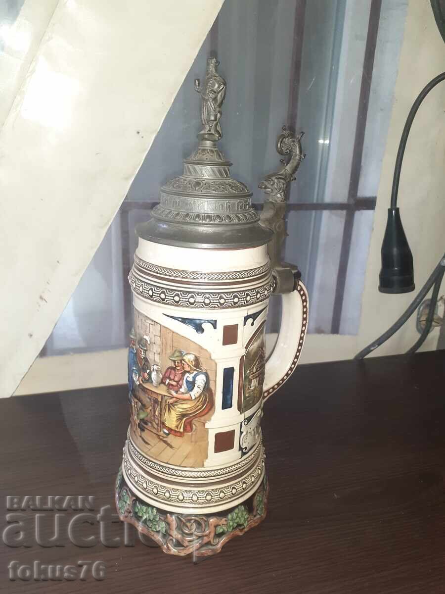 Large old German beer stein 1L