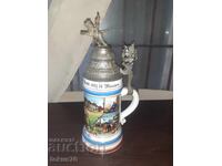 Cană germană veche mare 0,5 l. tematică militară