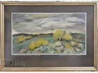 Large watercolor by the CENTENARIAN Sava Tsonovski Landscape 1A