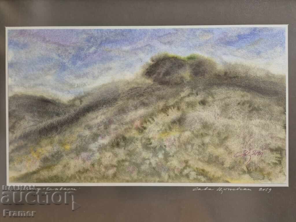 Large watercolor by the CENTENARIAN Sava Tsonovski Landscape 13A with price 920.00 BGN | € 470.39