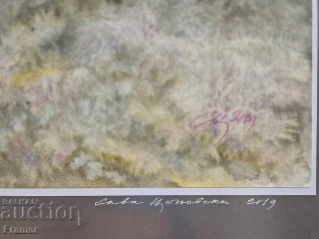 Delivery of Large watercolor by the CENTENARIAN Sava Tsonovski Landscape 13A