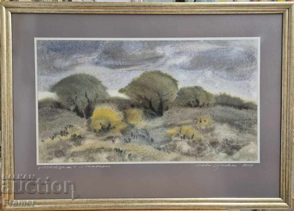 Голям акварел от СТОЛЕТНИКА Сава Цоновски Пейзаж 13Б