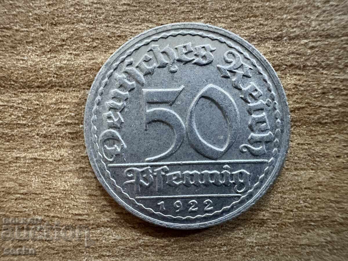 Γερμανία - 50 Reichspfennig (1922) - Δ Γερμανία - 50 Reichspfennig (1922) - Δ