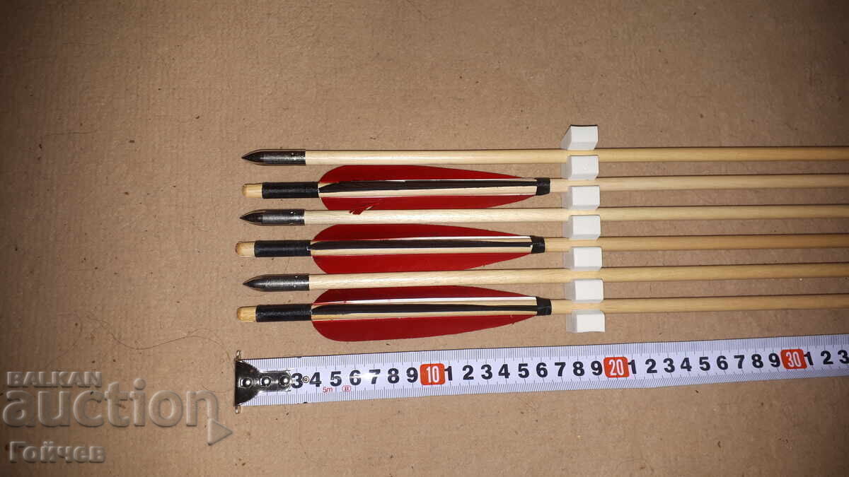 Wooden Arrows for Bow, Metal Tip, Natural Feathers Wooden Arrows for Bow, Metal Tip, Natural Feathers