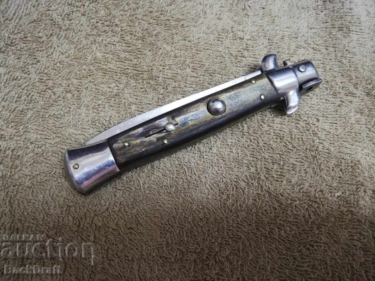 Παλιό αυτόματο μαχαίρι, στιλέτο Rostfrei, λαβή από κέρατο - 6