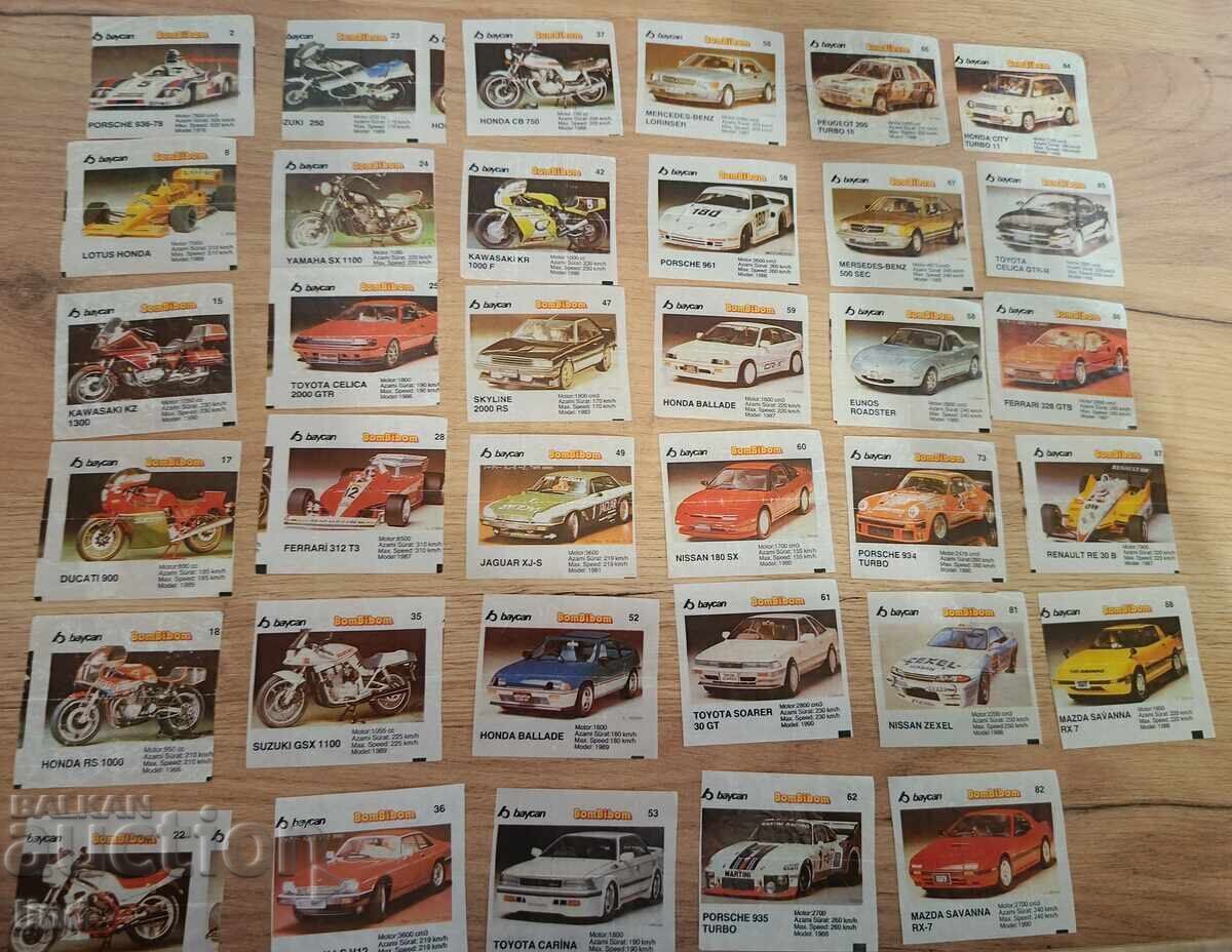 Două serii incomplete de abțibilduri de la guma de mestecat Bombibom