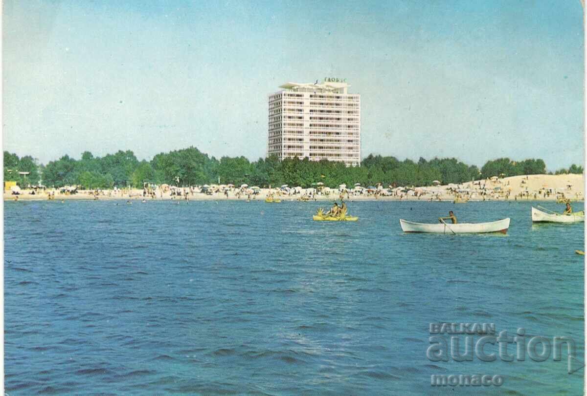 Стара картичка - Слънчев бряг, Плажът пред хотел "Глобус"