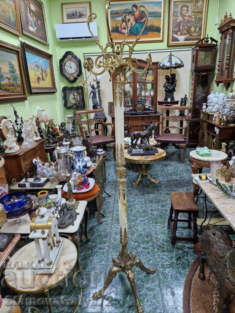 Auction Unique antique French floor coat rack made of bronze and onyx Auction Unique antique French floor coat rack made of bronze and onyx