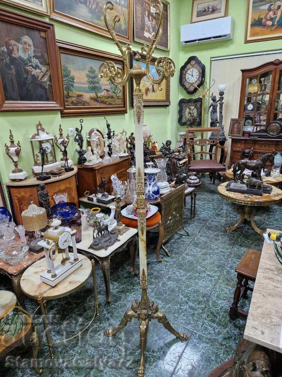 Unique antique French floor coat rack made of bronze and onyx Unique antique French floor coat rack made of bronze and onyx