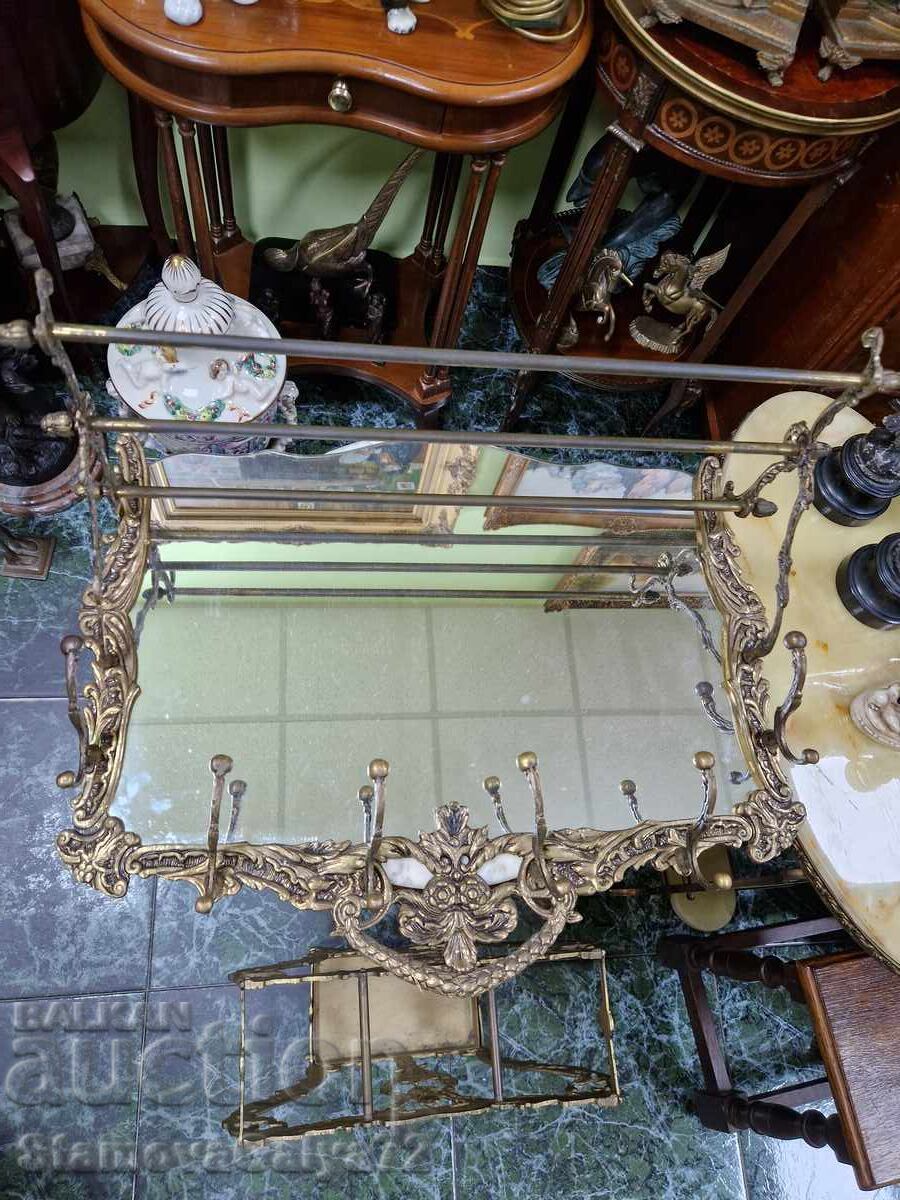 Παράδοση Μοναδική αγγλική μπρούτζινη κρεμάστρα με καθρέφτη και ομπρελοθήκη