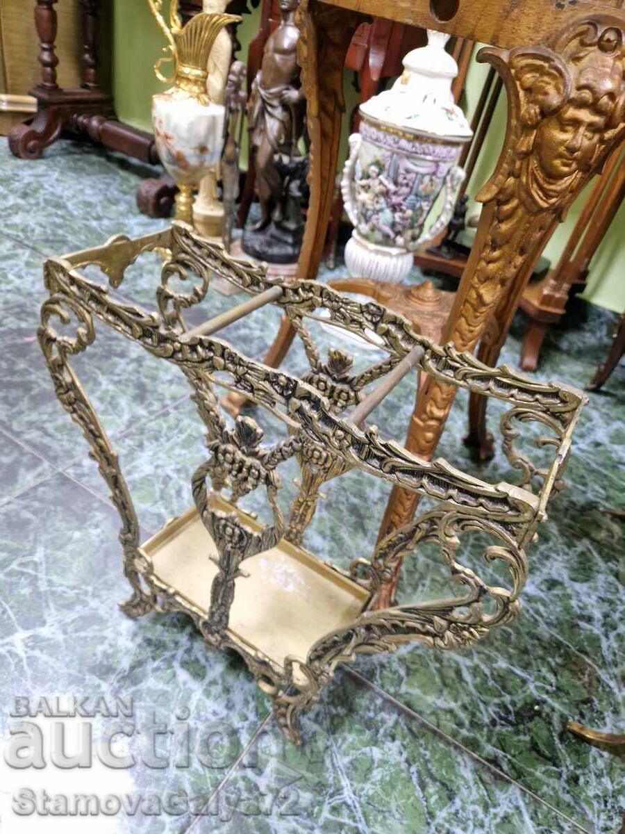 Μοναδική αγγλική μπρούτζινη κρεμάστρα με καθρέφτη και ομπρελοθήκη - 7