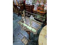 Uscător de haine englezesc din bronz unic cu oglindă și suport pentru umbrele