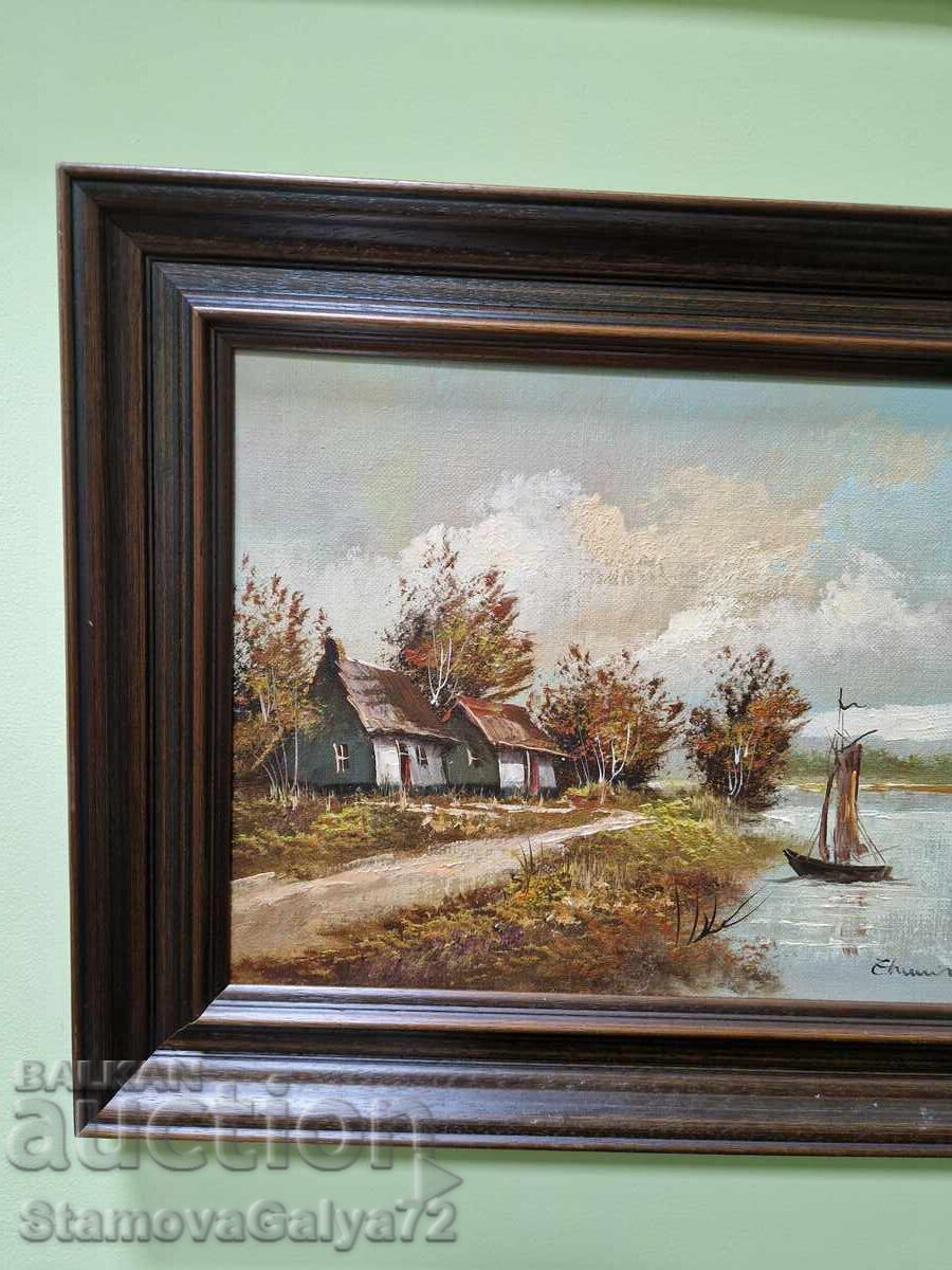 Pictură originală antică unică în ulei pe pânză - 5