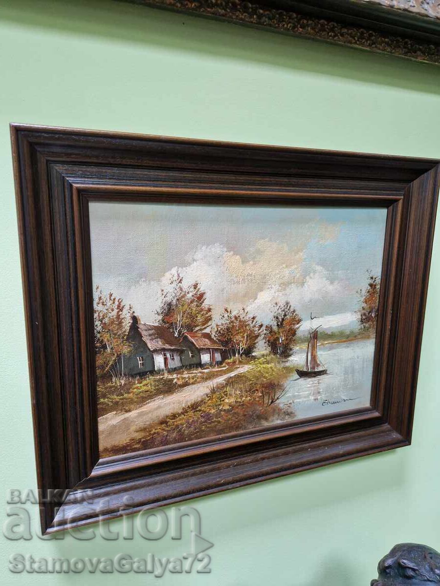 Pictură originală antică unică în ulei pe pânză - 6