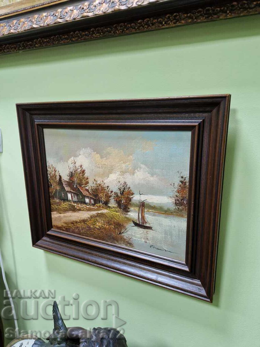 Pictură originală antică unică în ulei pe pânză - 7