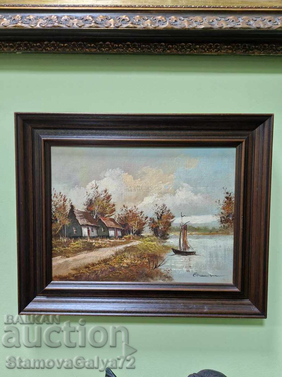 Pictură originală antică unică în ulei pe pânză