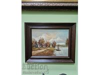 Pictură originală antică unică în ulei pe pânză