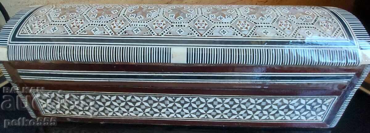 Auction  Old wooden jewelry box, mother-of-pearl inlay