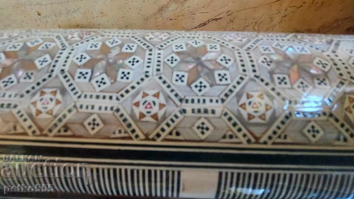 Old wooden jewelry box, mother-of-pearl inlay