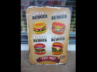 Placă metalică mâncare burgeri brânză vegan bacon pui big