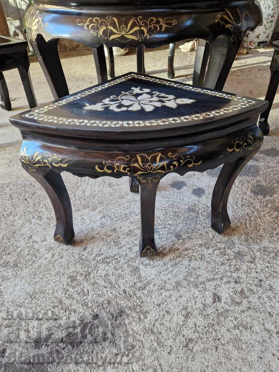 Măsuță asiatică superbă cu 4 taburete din lemn cu sidef - 6 Măsuță asiatică superbă cu 4 taburete din lemn cu sidef - 6