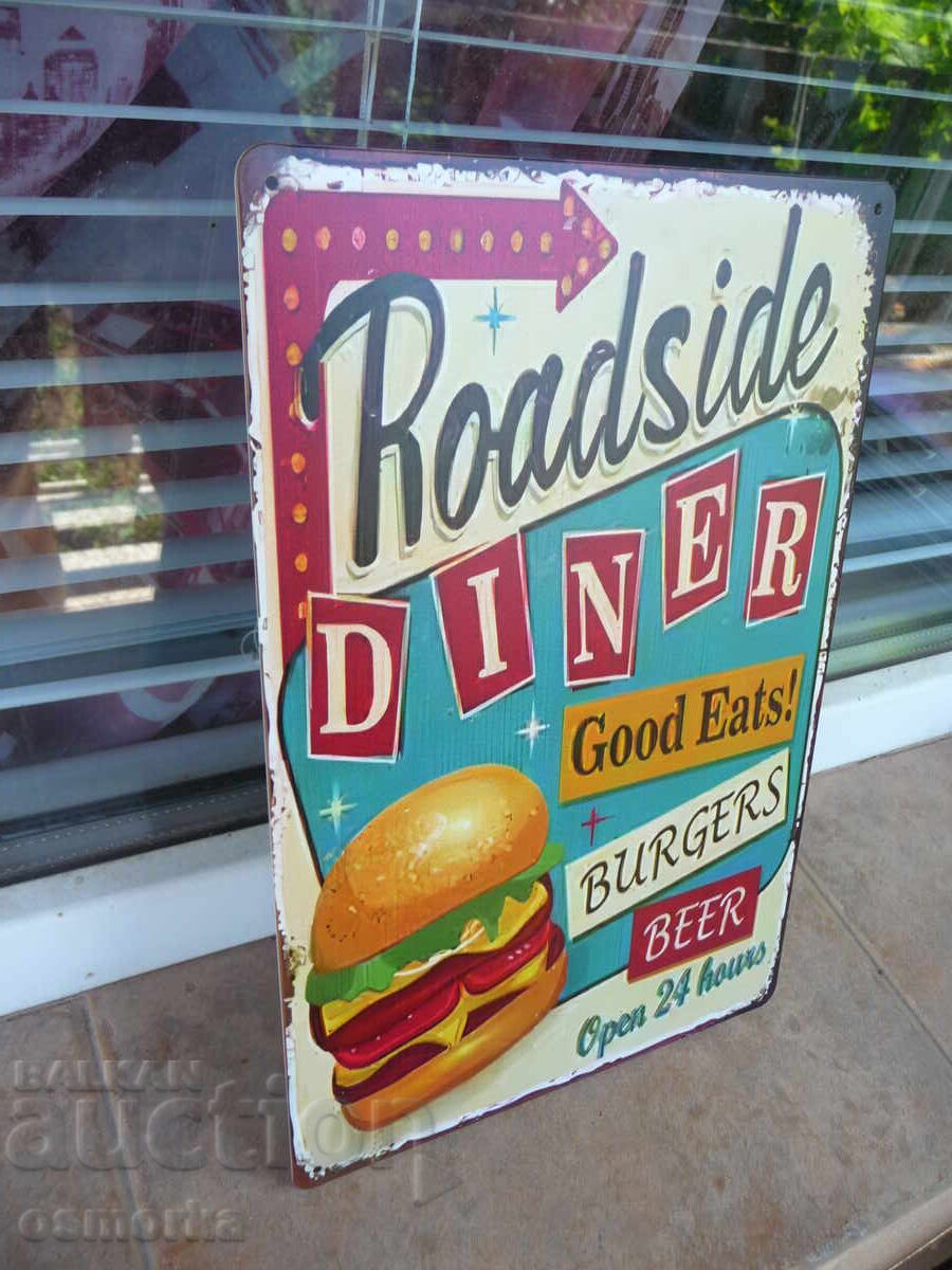 Placă metalică mâncare burger mâncare bună bere gustări non-stop 24h cu preț 18.00 BGN | € 9.20