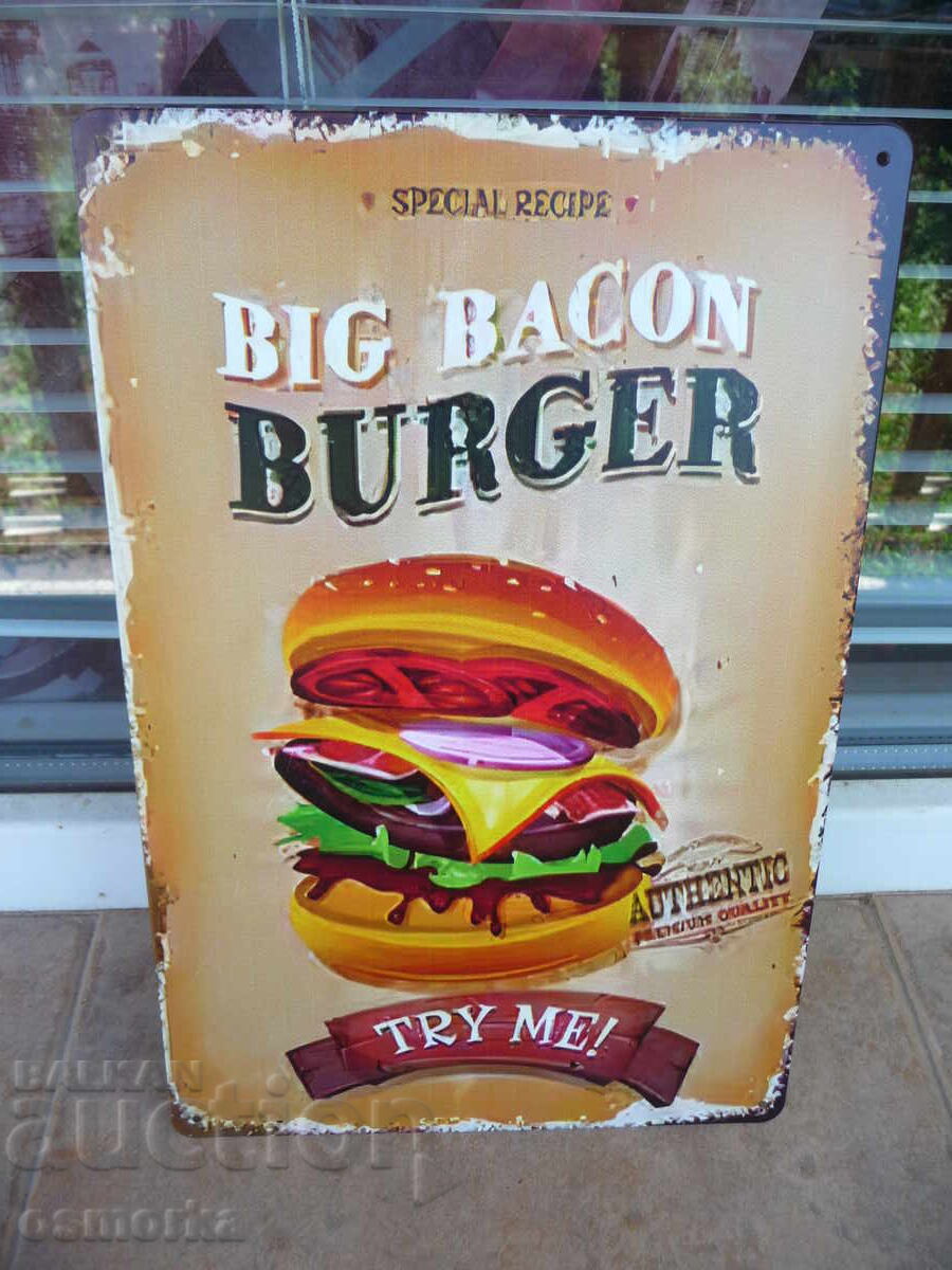 Μεταλλική πινακίδα φαγητού big burger μπέργκερ fast food νόστιμα μπέικον Μεταλλική πινακίδα φαγητού big burger μπέργκερ fast food νόστιμα μπέικον