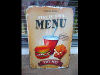 Placă metalică mâncare burgeri cartofi prăjiți cola cele mai gustoase Experiențe