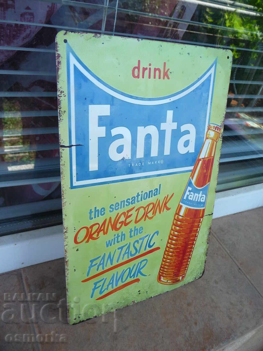Placă metalică Fanta sticlă băutură portocalie carbogazoasă cu preț 18.00 BGN | € 9.20 Placă metalică Fanta sticlă băutură portocalie carbogazoasă cu preț 18.00 BGN | € 9.20