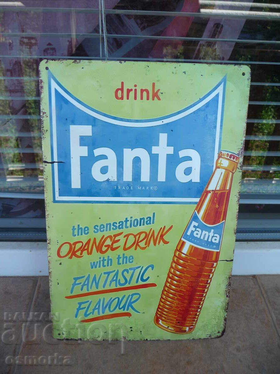 Placă metalică Fanta sticlă băutură portocalie carbogazoasă Placă metalică Fanta sticlă băutură portocalie carbogazoasă