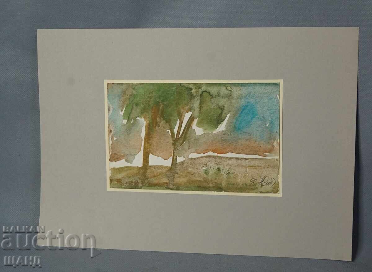 Old Master's drawing watercolor painting landscape trees Old Master's drawing watercolor painting landscape trees