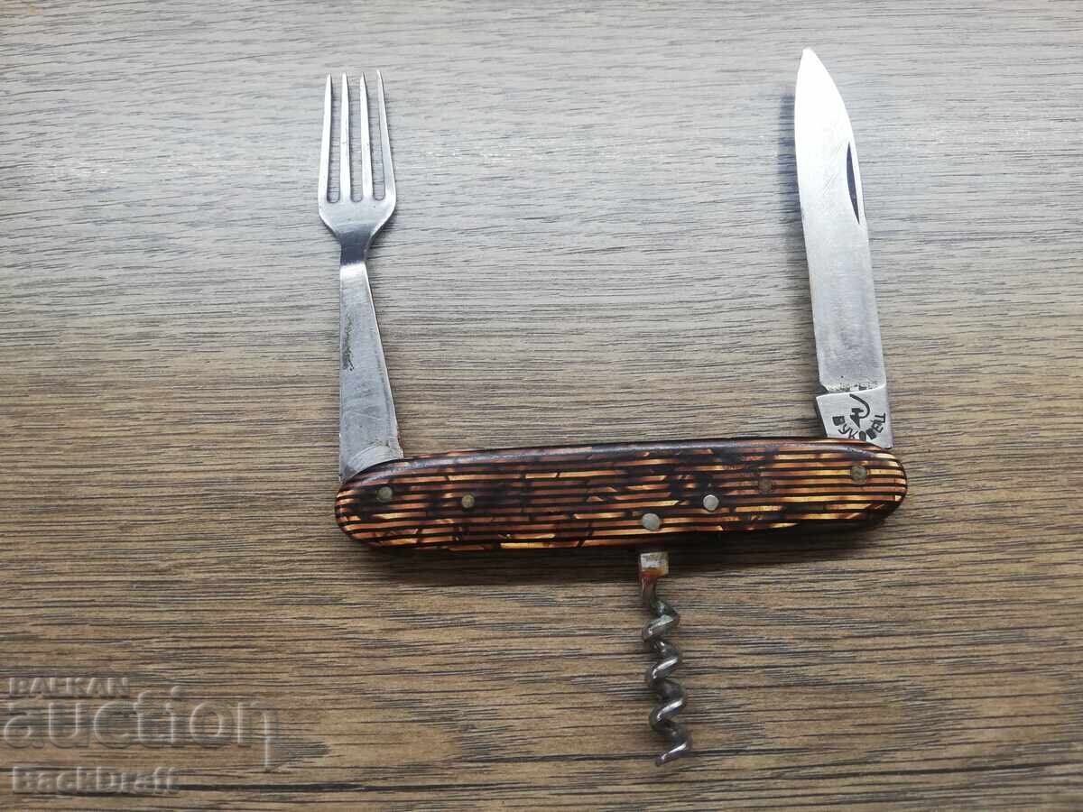 Auction  Bulgarian Pocket Knife, Knife with Fork, Bukovets, Rare Pattern