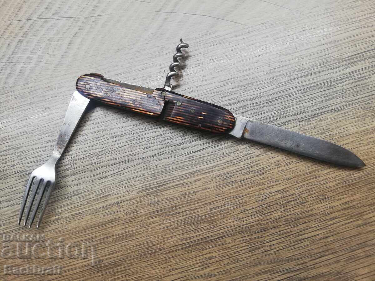 Delivery of Bulgarian Pocket Knife, Knife with Fork, Bukovets, Rare Pattern